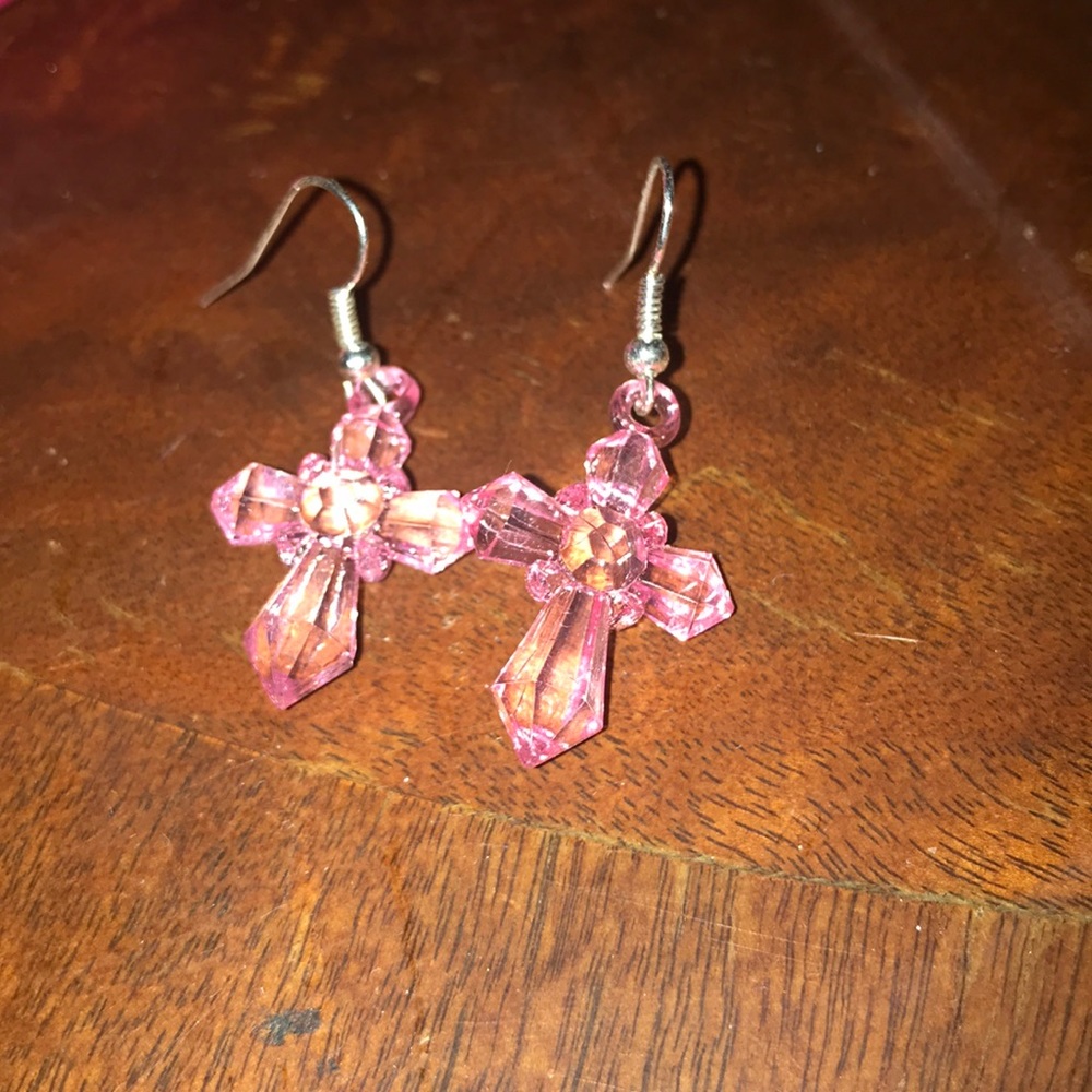New pink  Acrylic cross earrings 1 inch